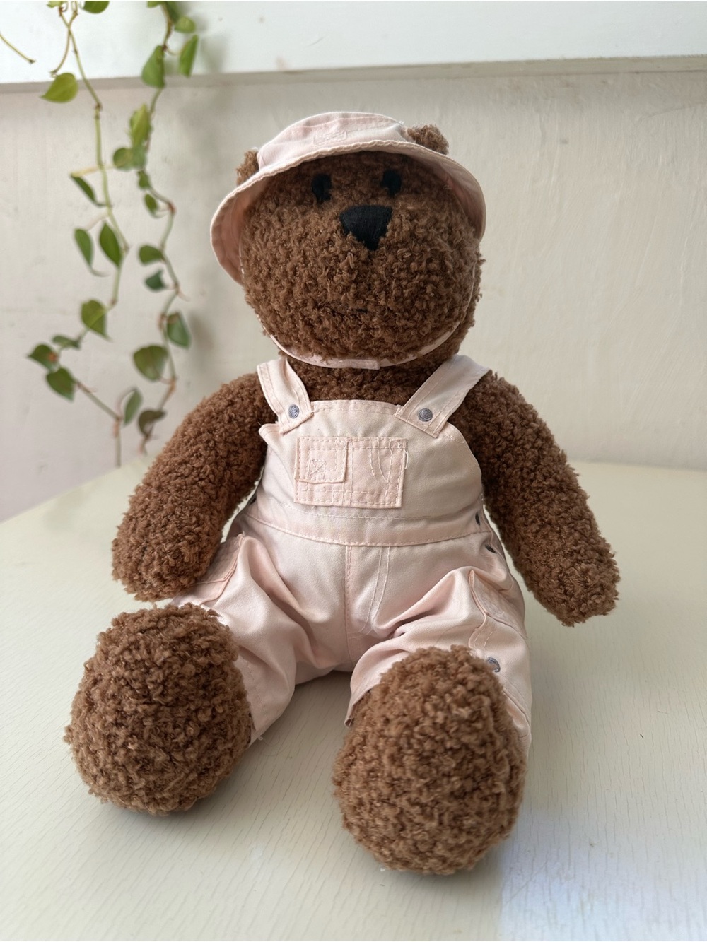 Vintage 2002 babyGap Teddy Bear Bucket Hat Overalls Plush Pink Brown
